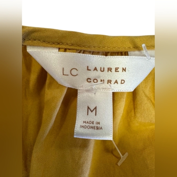 LC Lauren Conrad EUC Dress Yellow Light Puffy Button Down Belted Size Medium - Picture 7 of 7